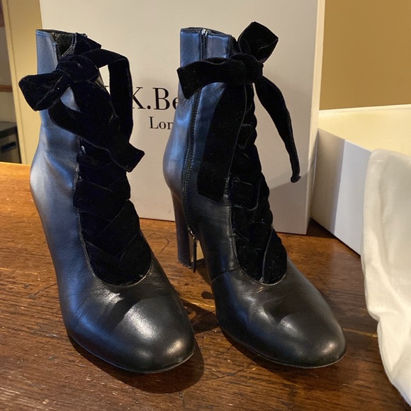 LK Bennett Maxine Heeled Boots with Velvet Tie Ups - Picture 2 of 14